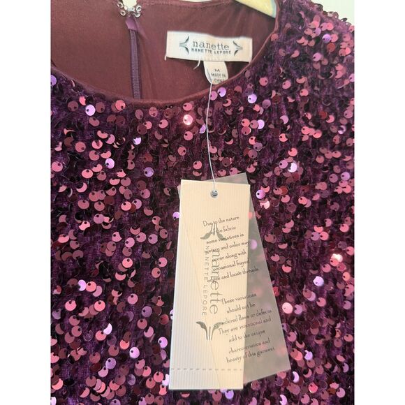 Nanette Lepore Plum Purple Sequin Short Sleeve Top NWT Size M - Picture 4 of 5